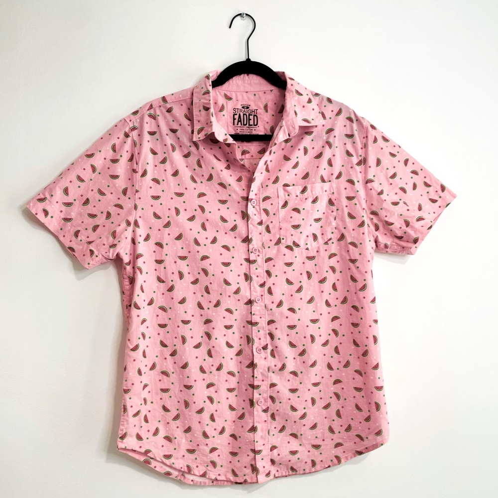 Watermelon Print Men’s Button Down Shirt